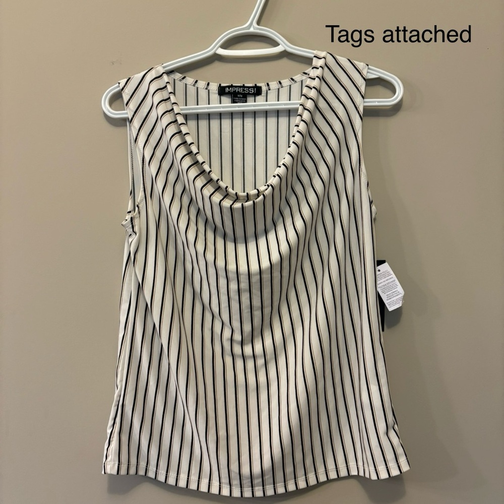 Express Black and White Ruched Sleeveless Blouse